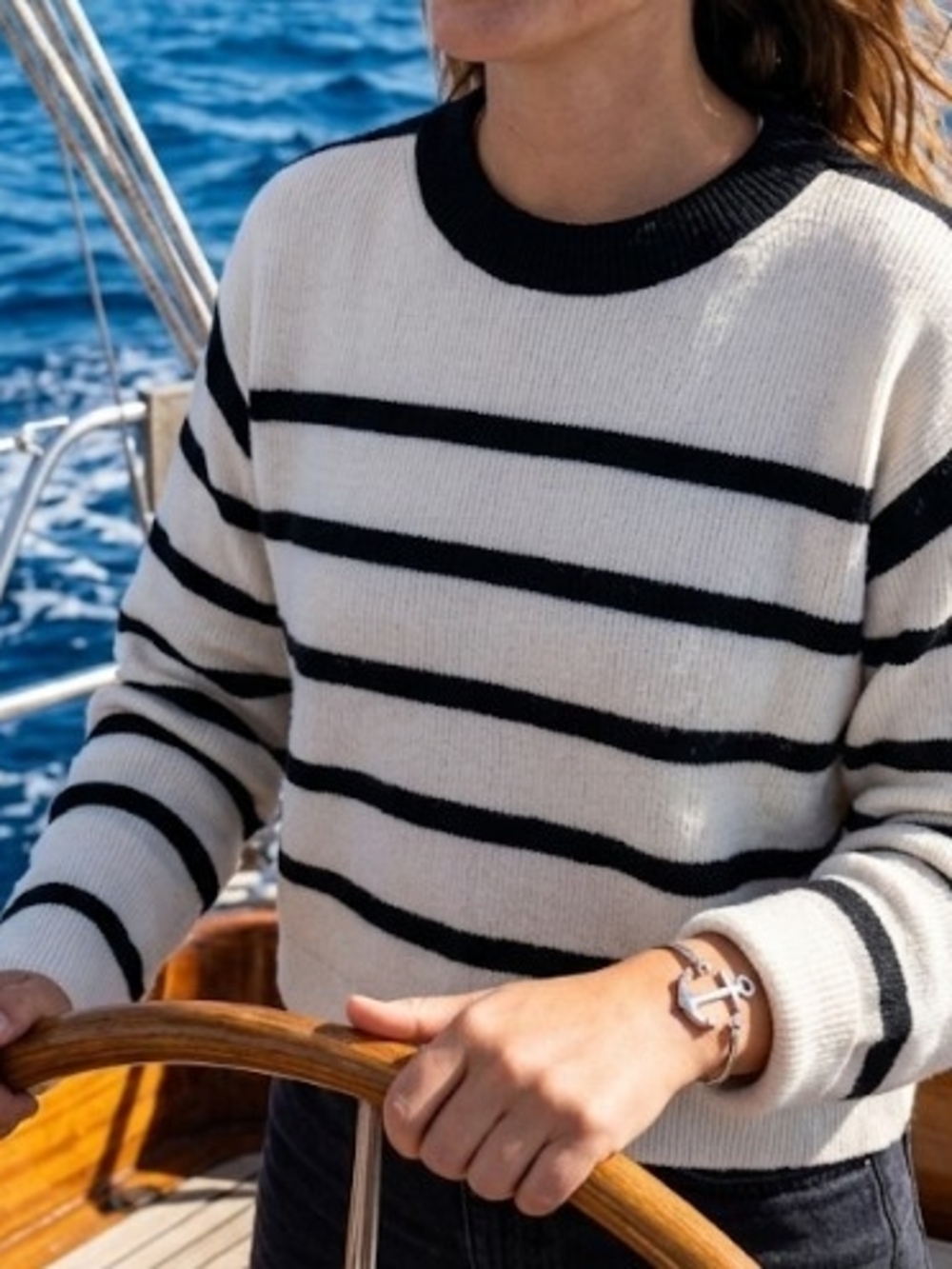 Zara Black and Cream Striped Cropped Knit Top (Sz M) Nautical Summer Layer